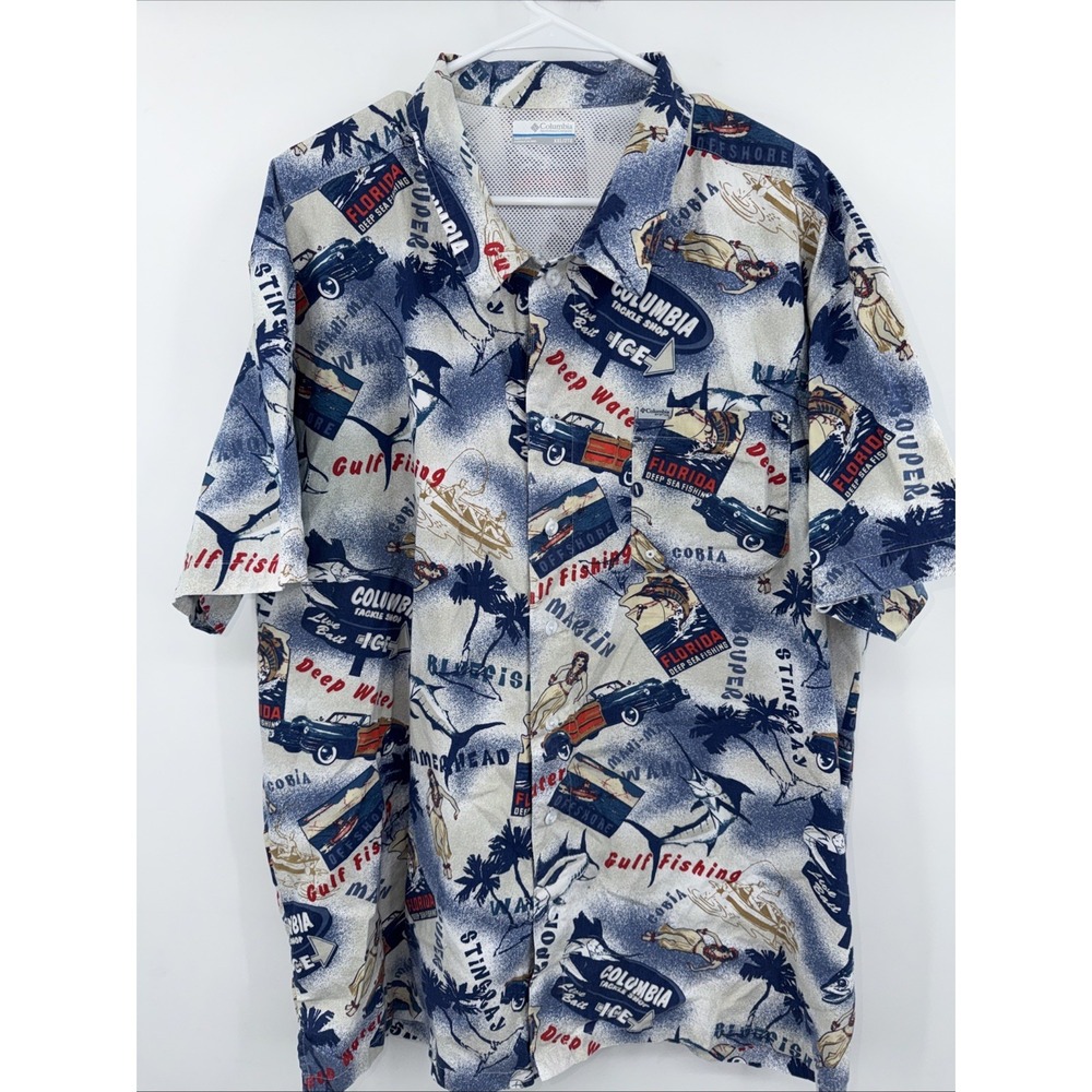 Columbia PFG Fishing Shirt XXL Vented Hula Girl Florida Gulf Deep Sea Fishing